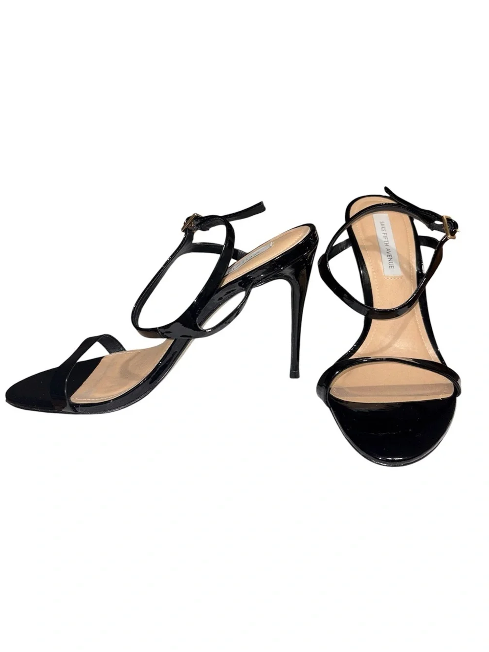 Saks Fifth Avenue Black Patent Stiletto Heels Sleek Coquette Women’s Size 7M